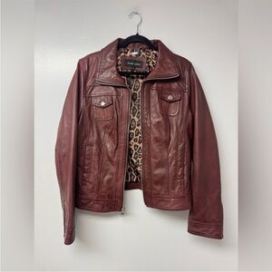 Black Rivet Genuine Leather Jacket Oxblood Burgundy Moto Zip Pockets XL